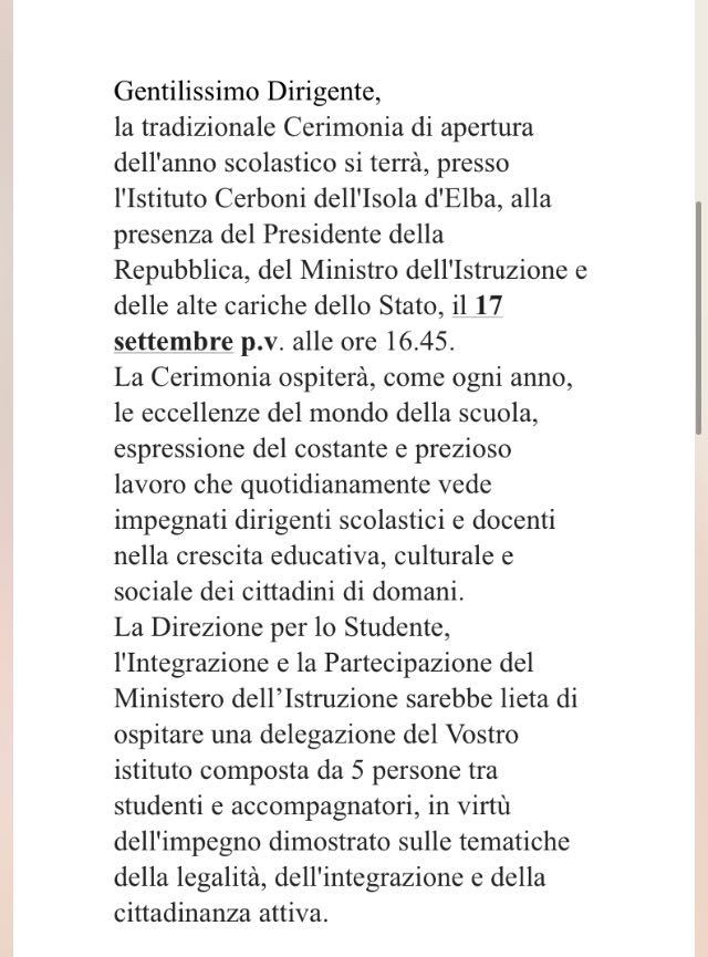 lettera invito alla cerimonia apertura anno scolastico 2018_19